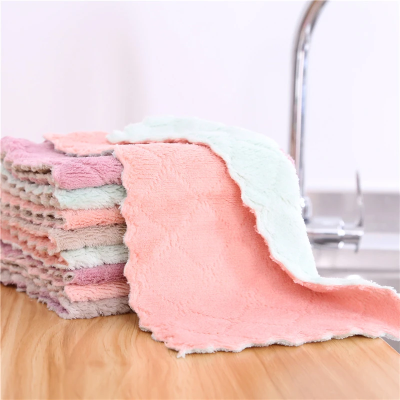 洗碗布不沾油家用吸水不掉毛厨房用品家务清洁去油擦桌百洁布加厚