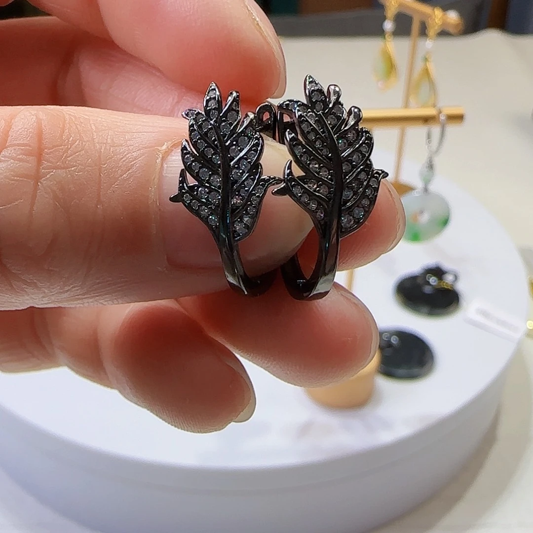 翡翠耳饰银S925镶嵌天然缅甸a货翡翠