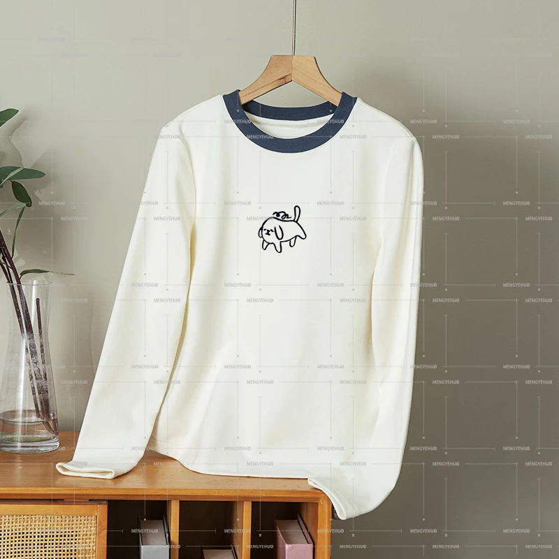 【长T系列】小狗狗 刺绣磨毛打底衫 显瘦百搭