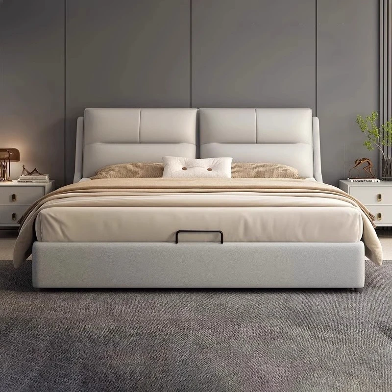 真皮床实木床头层牛皮主卧大床卧室1米8双人婚床软包高端储物床