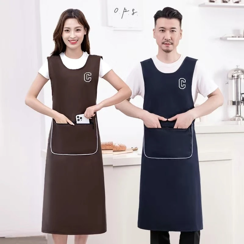 时尚防油加长纯色防水围裙做饭厨房家用上班工作服围腰男女同款