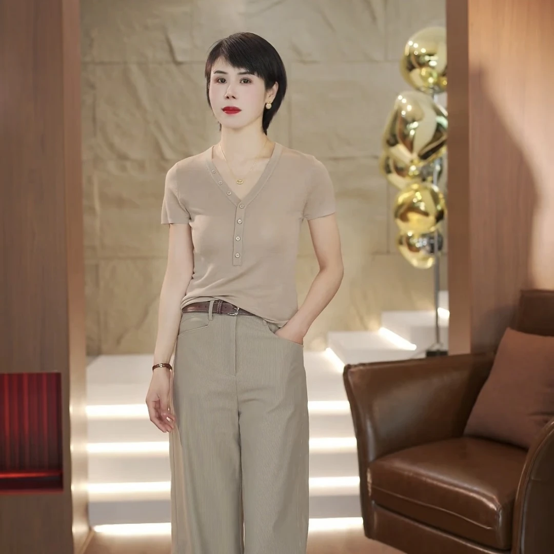 【渲渲推荐】YX-7962春季时尚气质羊毛短袖衫