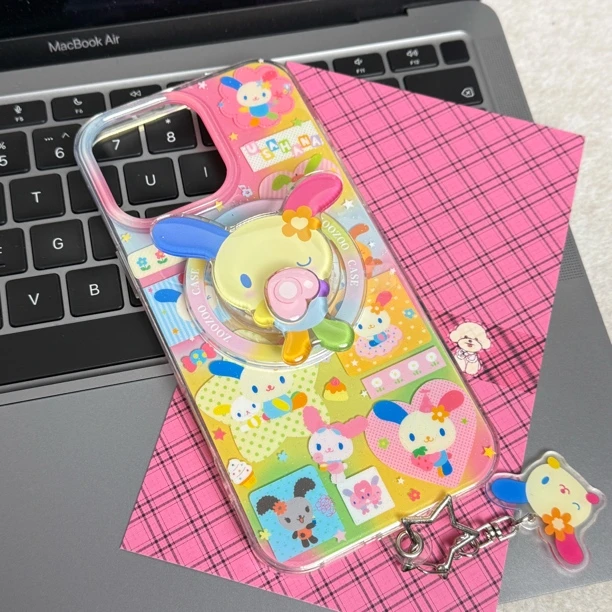 多巴胺爱心彩虹兔转转乐磁吸支架彩虹兔链条适用苹果16系列防摔