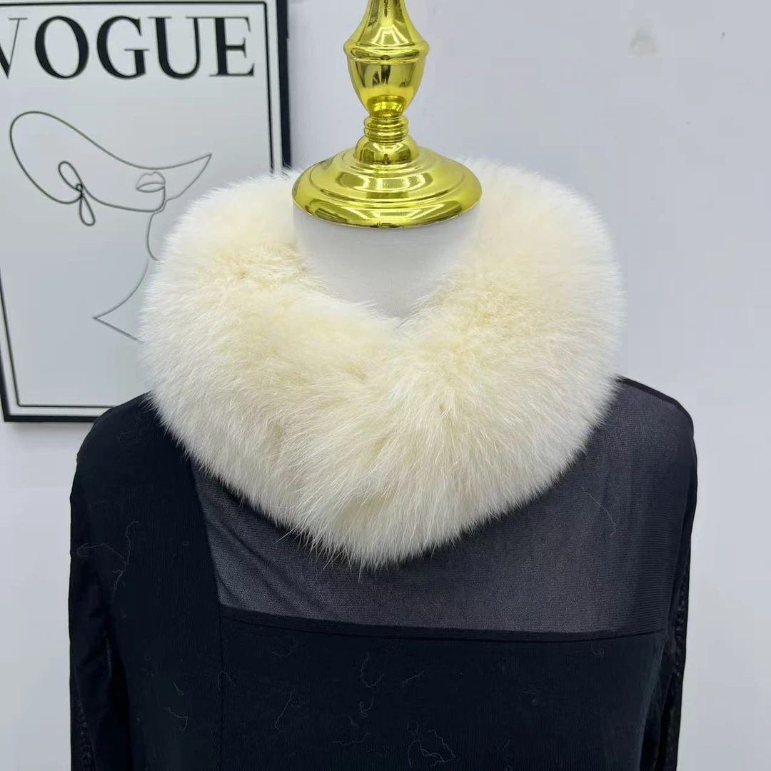 真狐狸双面毛围脖女冬季韩版白色皮草围巾保暖百搭纯色领子磁扣款