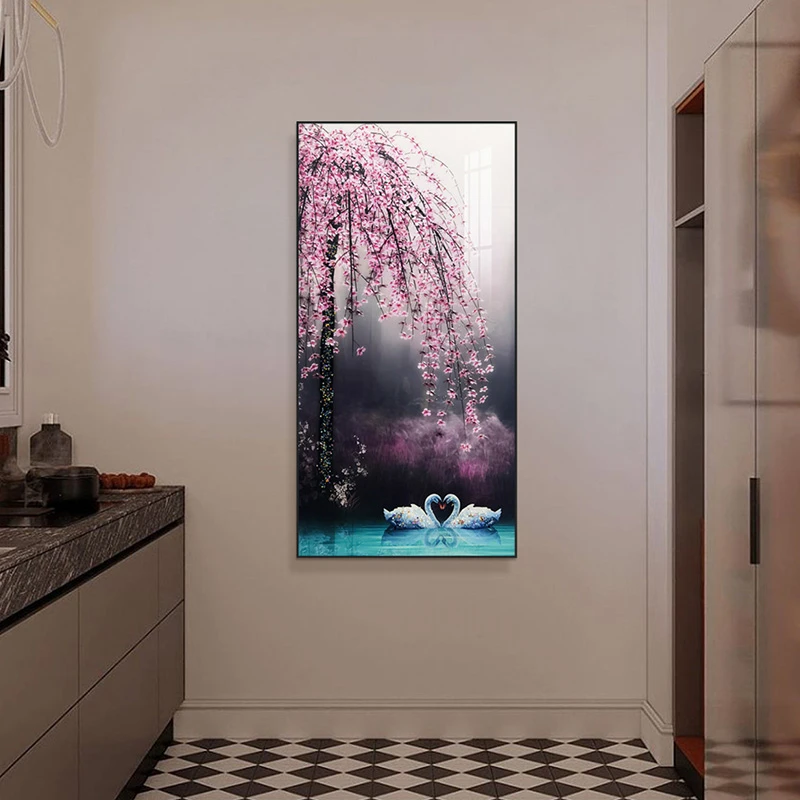 简约入户玄关风景客厅摄影装饰画浪漫剪影挂画天鹅树80160