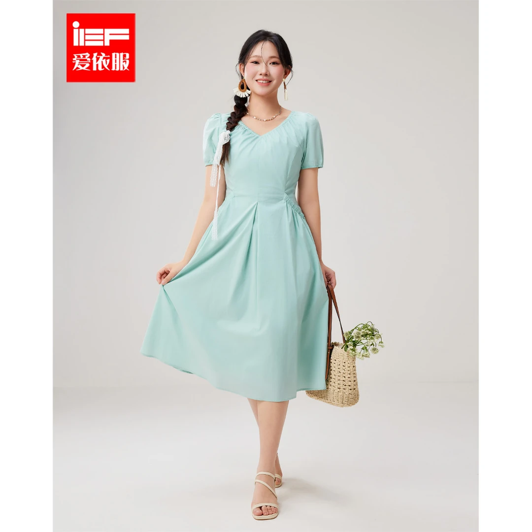 IEF/爱依服2025夏季新款韩版洋气简约温柔风大码百搭显瘦连衣裙