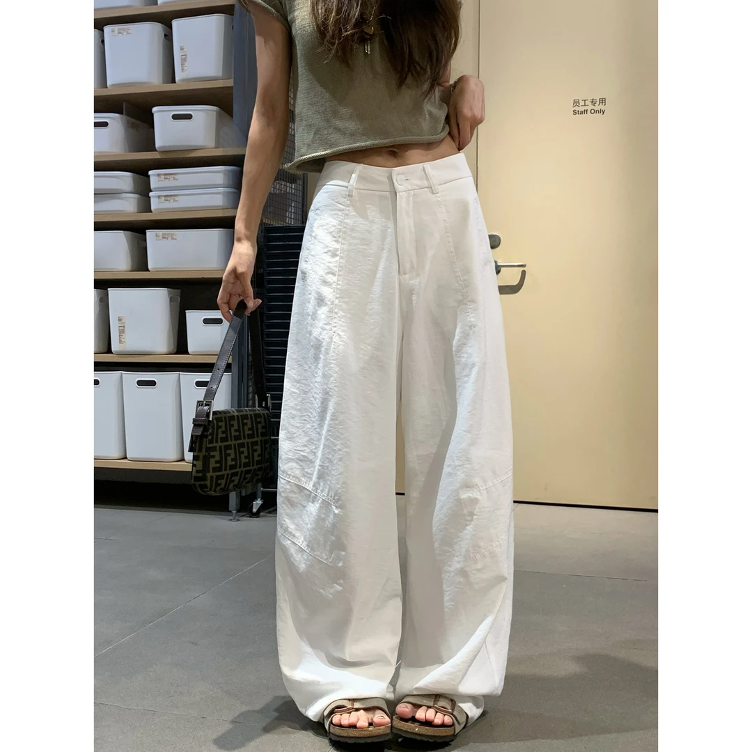 美式复古白色弯刀裤女秋季新款街头辣妹廓形宽松显瘦阔腿拖地长裤