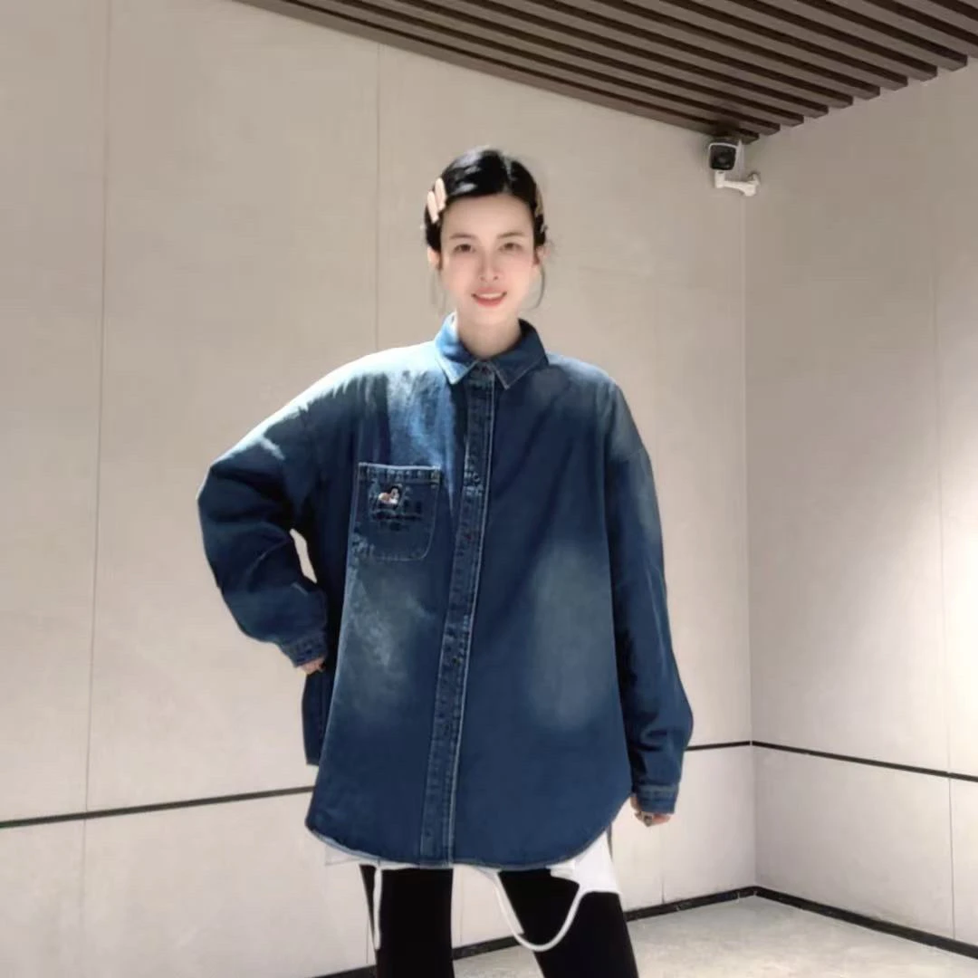【芬芬姐精选】复古牛仔衬衫女秋冬新款宽松休闲叠穿衬衣外套