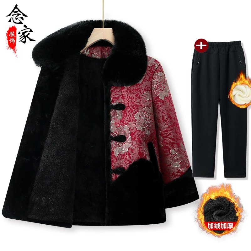 奶奶冬装加绒厚棉衣服老太太中老年人外套女妈妈冬季洋气保暖棉袄