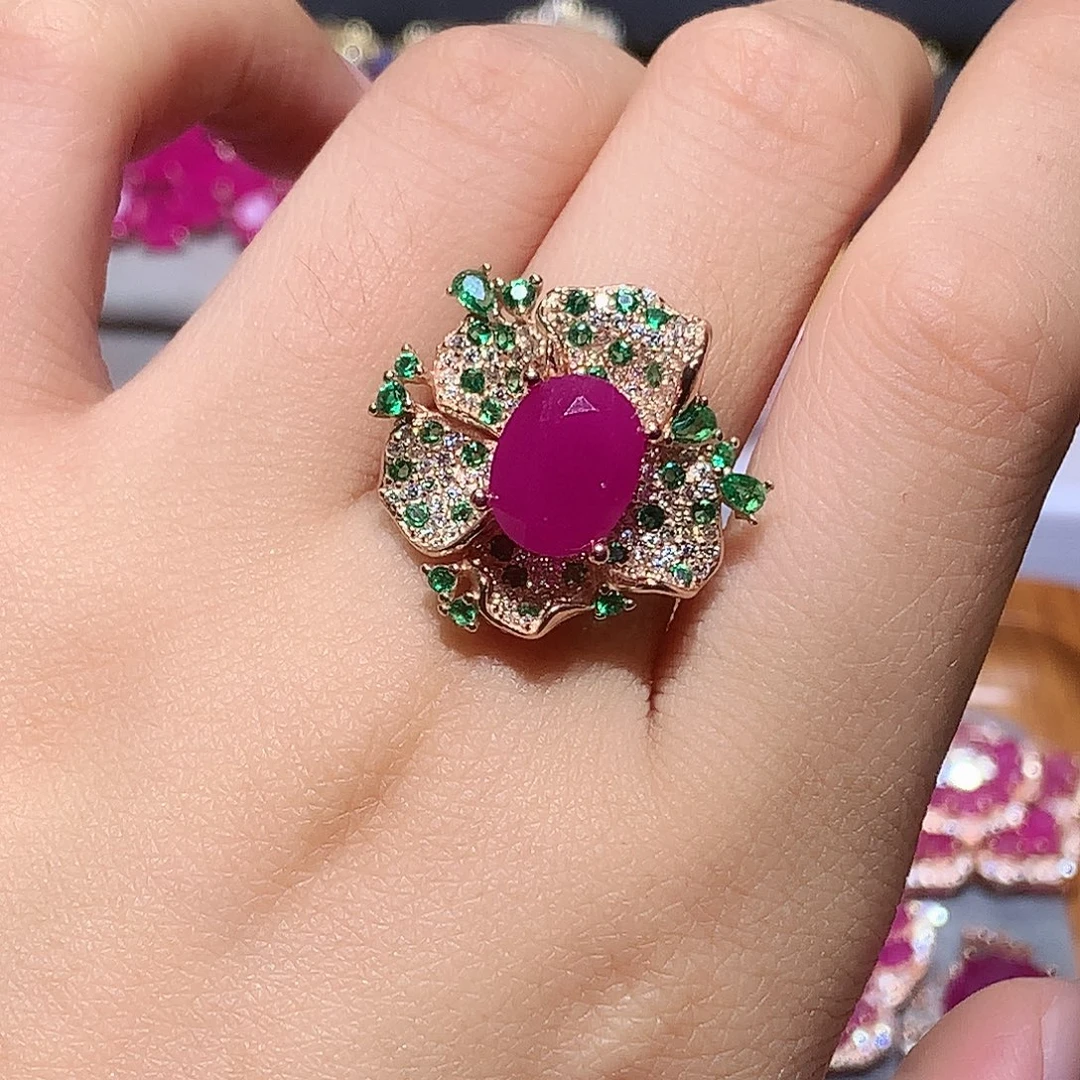 戒指银S925镶嵌红宝石