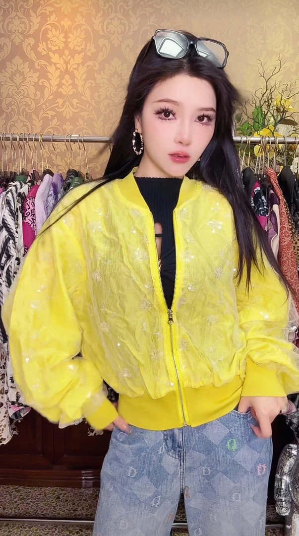 1828轻奢时尚外套双层亮片蕾丝重工防晒棒球服短外套