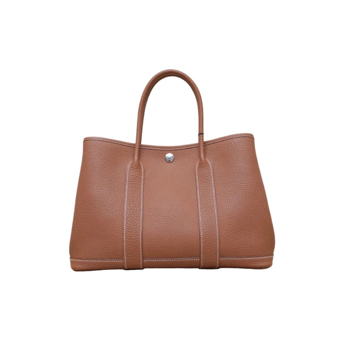 95新 Hermes/爱马仕 小花6珊 花园包 30 金棕色 z刻 银扣