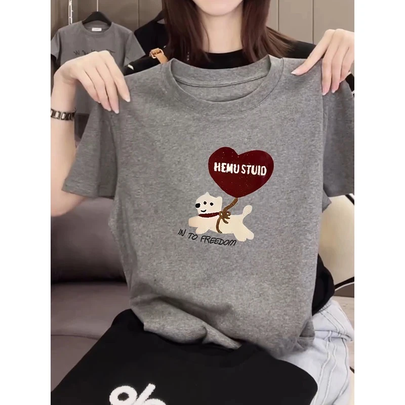 夏季薄款2025年新款正肩短袖t恤女百搭减龄洋气灰色上衣打底衫潮