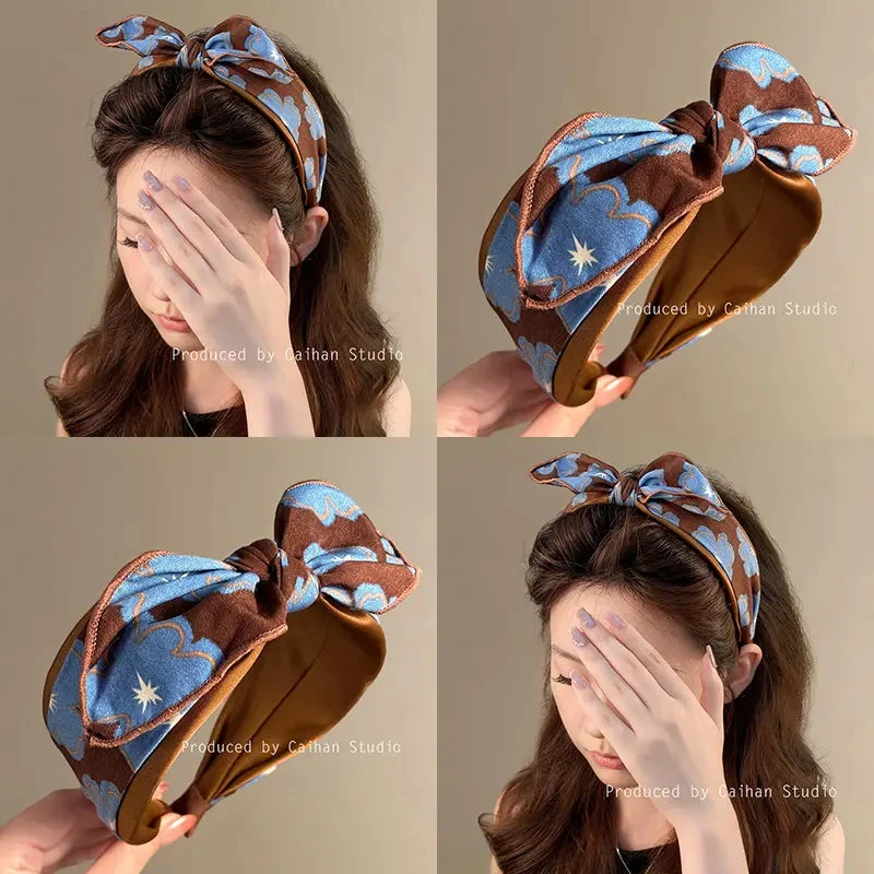 秘境仙踪~蓝咖撞色印花兔耳发箍女新款高颅顶头箍日常洋气旅行