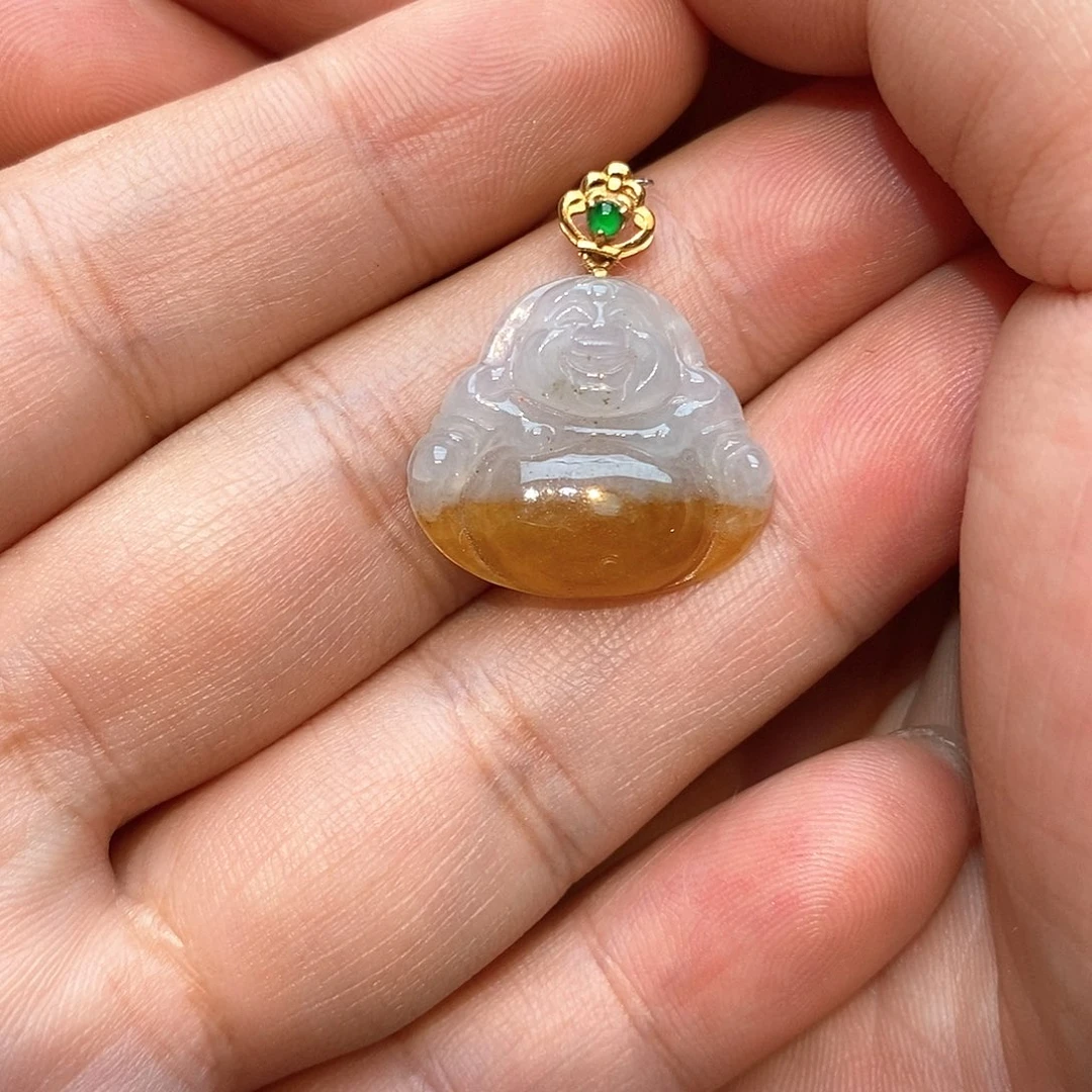 翡翠18K金镶嵌颈饰佛