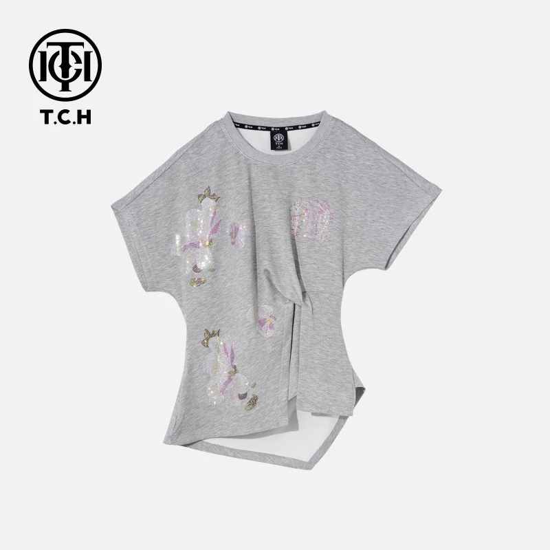 TCH轻奢烫钻工艺时尚休闲百搭舒适气质T恤女T75B10E1007私服tch