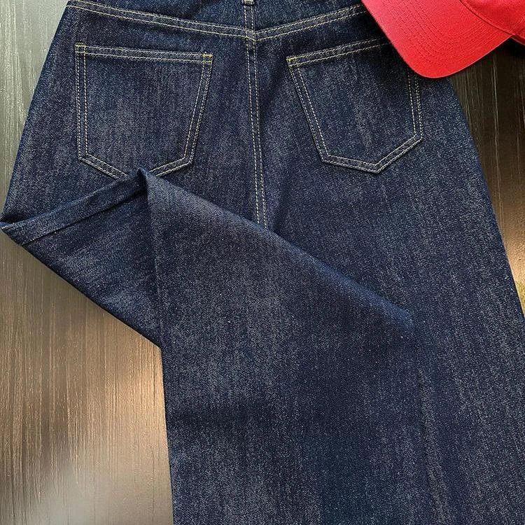 【XU 7309】设计感丹宁蓝牛仔裤女宽松阔腿裤显瘦高腰韩版直筒裤子