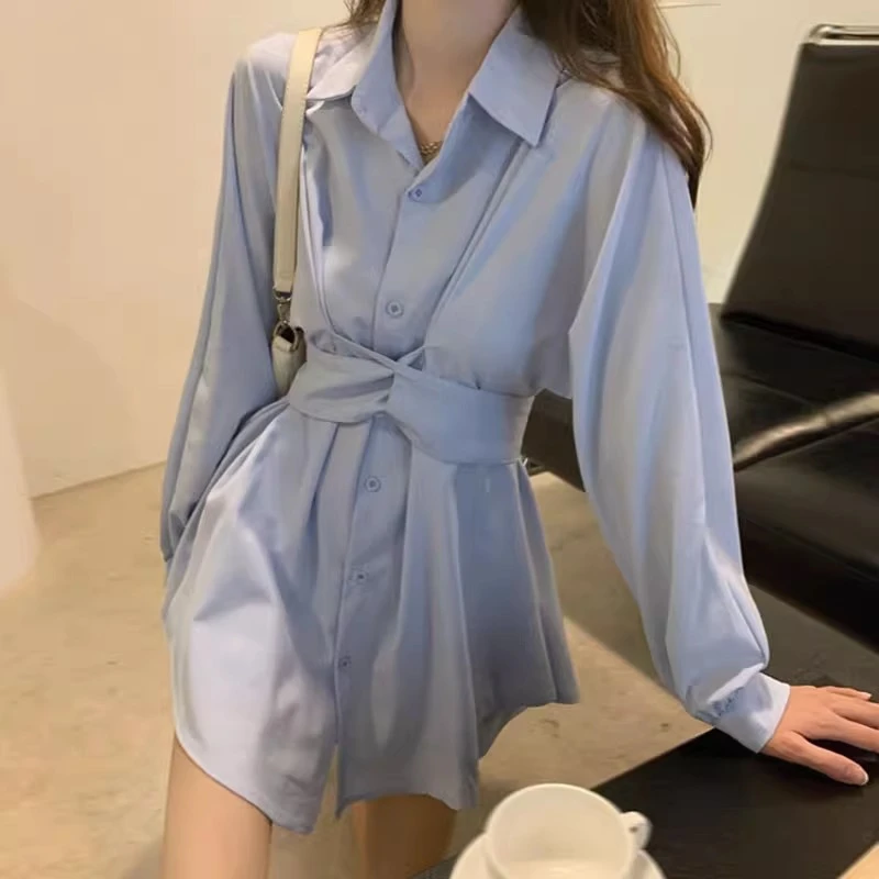 法式高级感轻奢长袖衬衫连衣裙女2025新款小众设计感束腰衬衣短裙