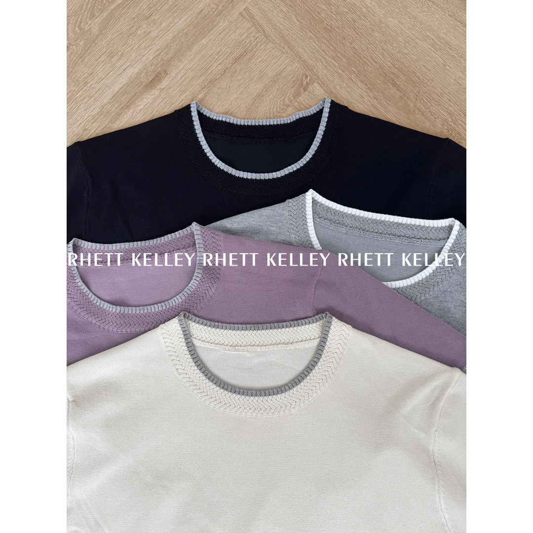 『菲林假日 冰丝松弛』老钱轻奢风假两件罗纹领撞色慵懒休闲针织衫