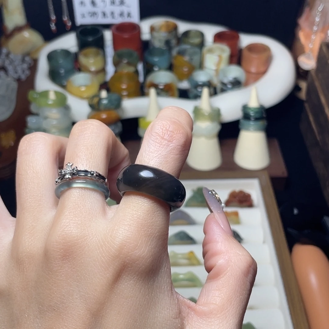 蛇纹石玉未镶嵌戒指16.0
