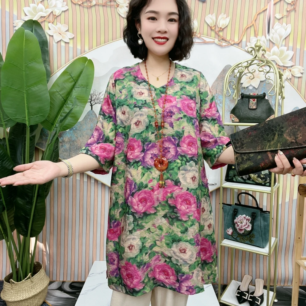 559时尚花色中年减龄休闲显瘦新款夏季洋气妈妈宽松套装