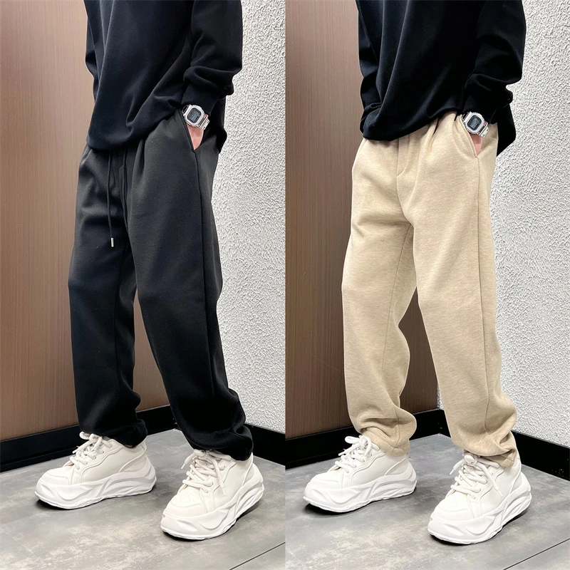 2024冬季加绒加厚纯色简约宽松直筒休闲裤潮流百搭高级感运动长裤