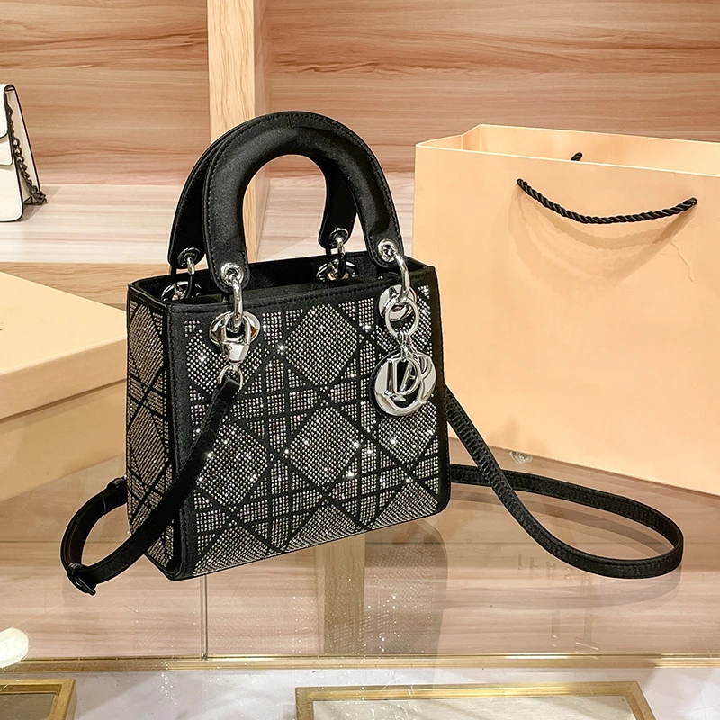 GUMA的2戴妃包女烫钻气质淑女高级感手提包斜挎小包钻包晚宴包