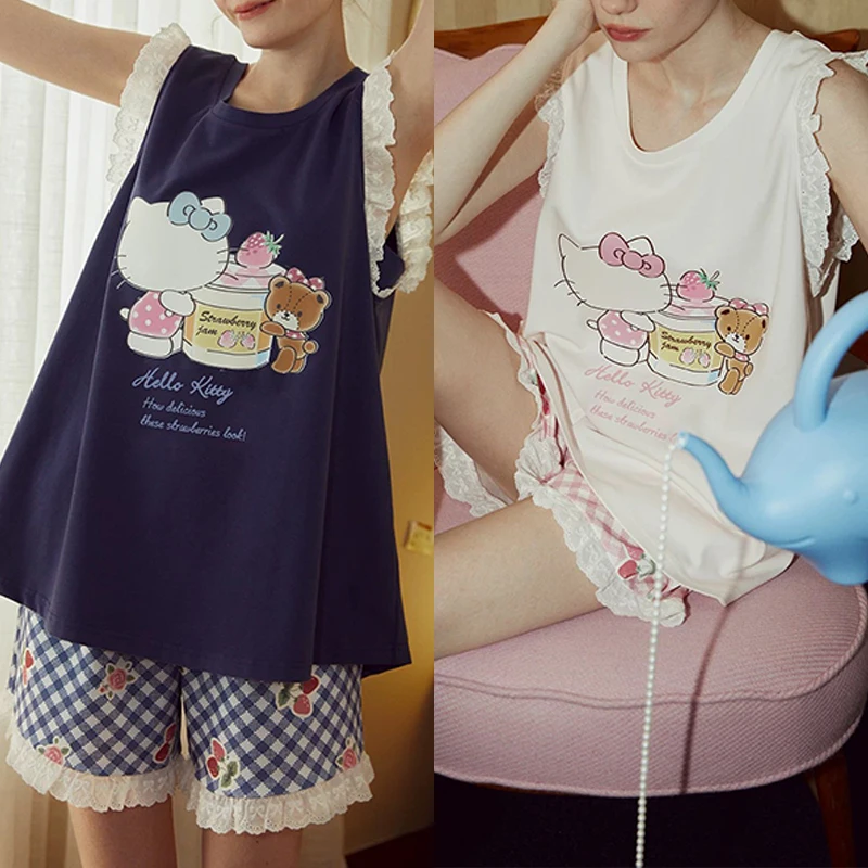 【mimius】U 甜美可爱卡通无袖花边家居背心+短裤 G04464