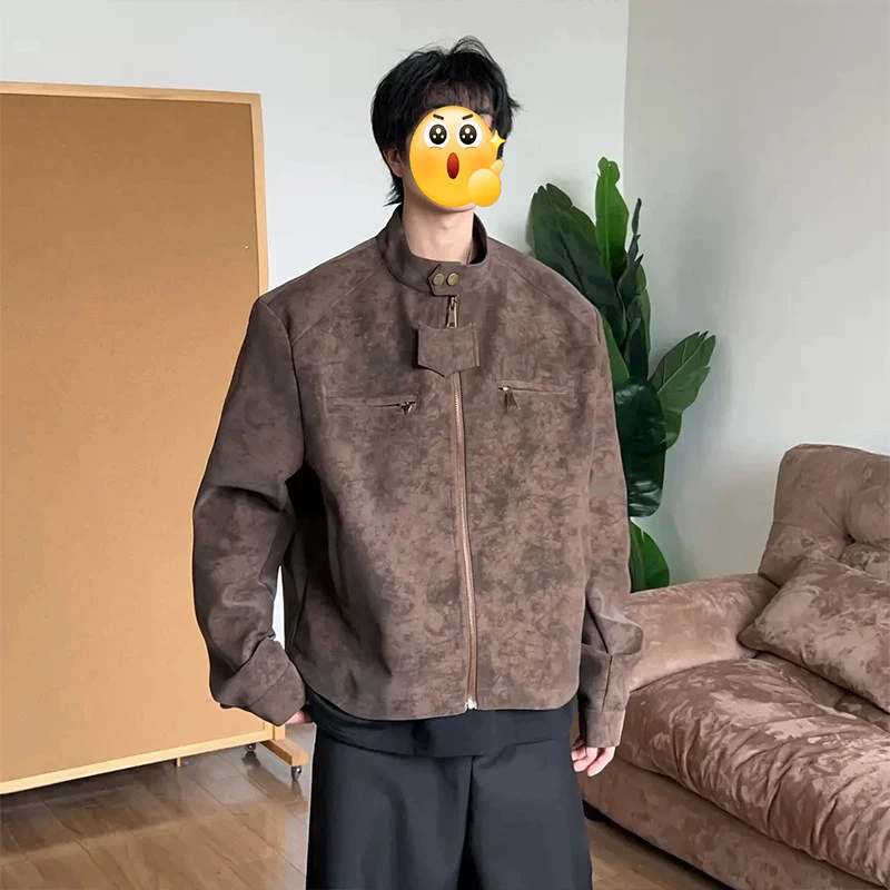 PU皮皮衣男夹克宽松立领短款休闲春秋百搭潮流美式机车服复古外套