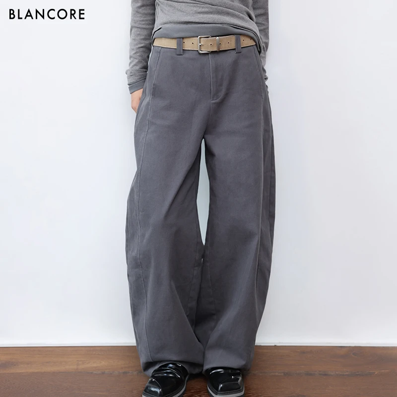 【设计师品牌BLANCORE】2025冬季慵懒风抓绒长裤弯刀裤（配腰带）