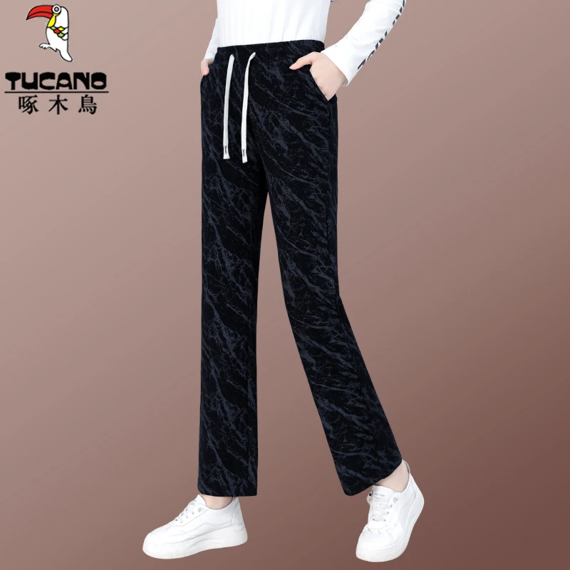 啄木鸟休闲裤子女春秋季2025新款宽松显高显瘦妈妈垂感抽绳阔腿裤