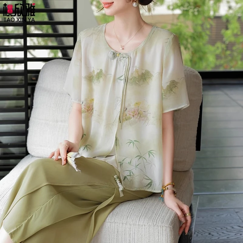 中年妈妈夏装短袖T恤2025新款中老年女夏季贵夫人品牌上衣两件套