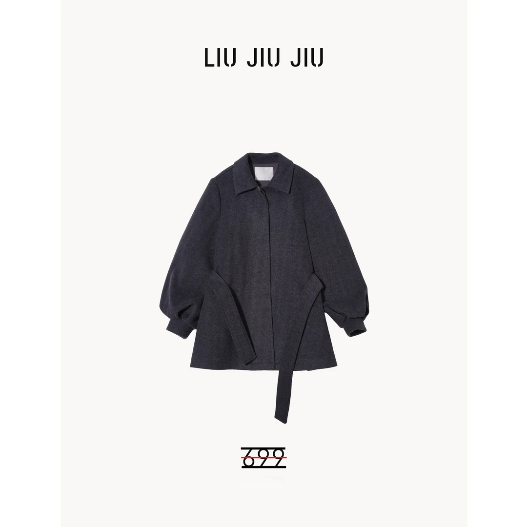 LIUJIUJIU 小香风秋冬新款灯笼袖绑带设计感中长款外套WT5605L