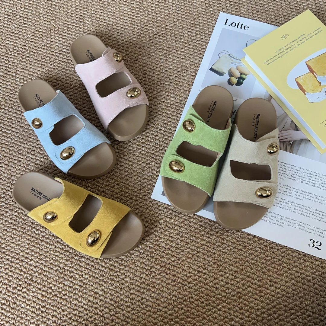 【小金豆】自然卷2025夏季勃肯拖鞋平跟透气半拖凉鞋单鞋
