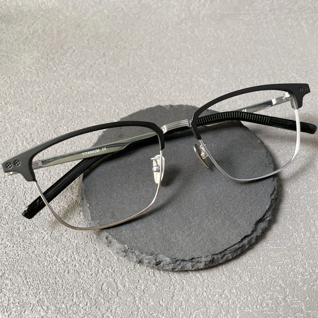 【不夹脸】纯钛商务眉毛架眼镜 逆R铰链 男女方形眼镜框配近视散光