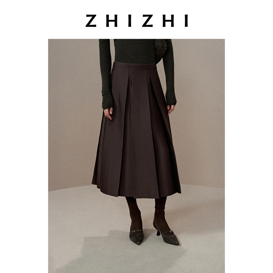 【橱窗】致知 醉红妆 仿丝毛打褶伞裙光泽感面料半裙ZZ2EWWB1133