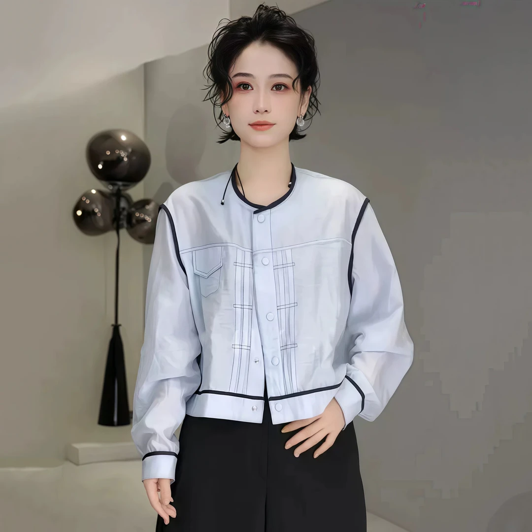 2025新款竹节棉夏季设计休闲单排包扣轻薄圆领衬衫外套606