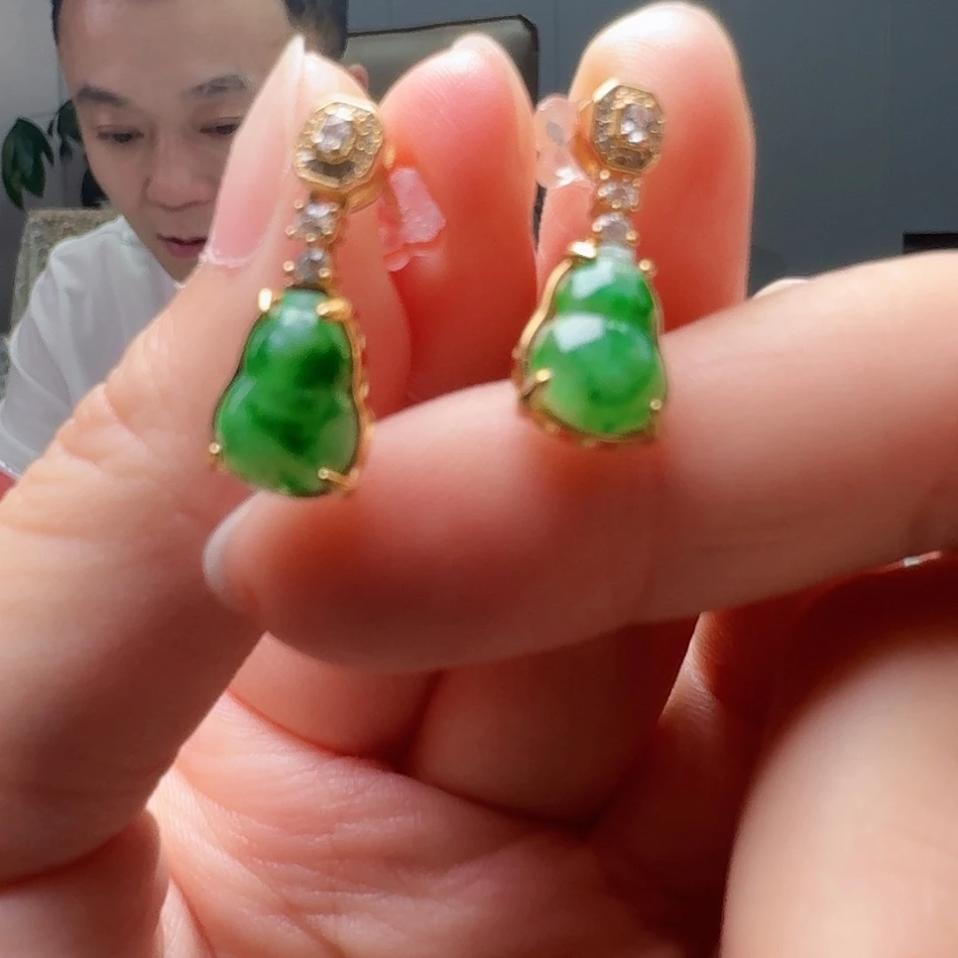 翡翠银S925镶嵌耳饰天然