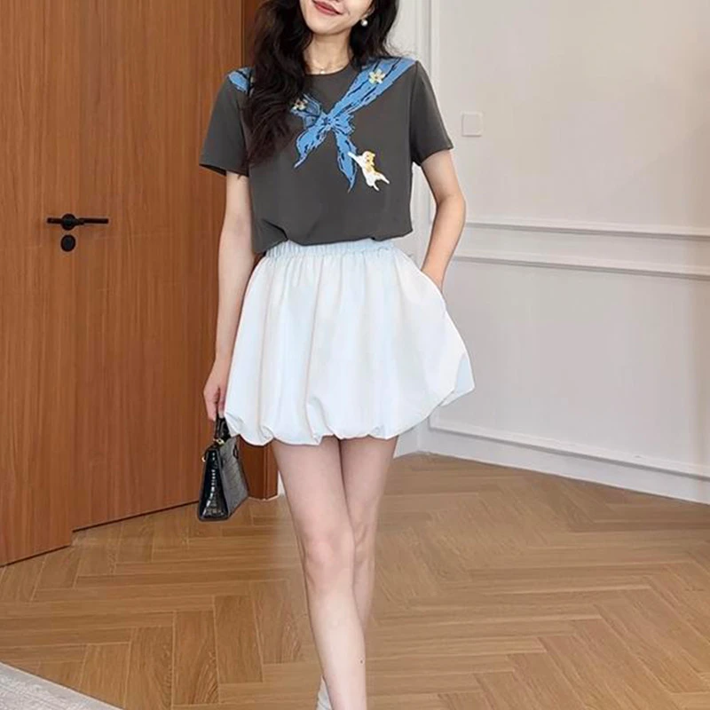 韩系减龄显瘦短袖t恤半身短裙两件套女2025夏季新款时尚减龄套装