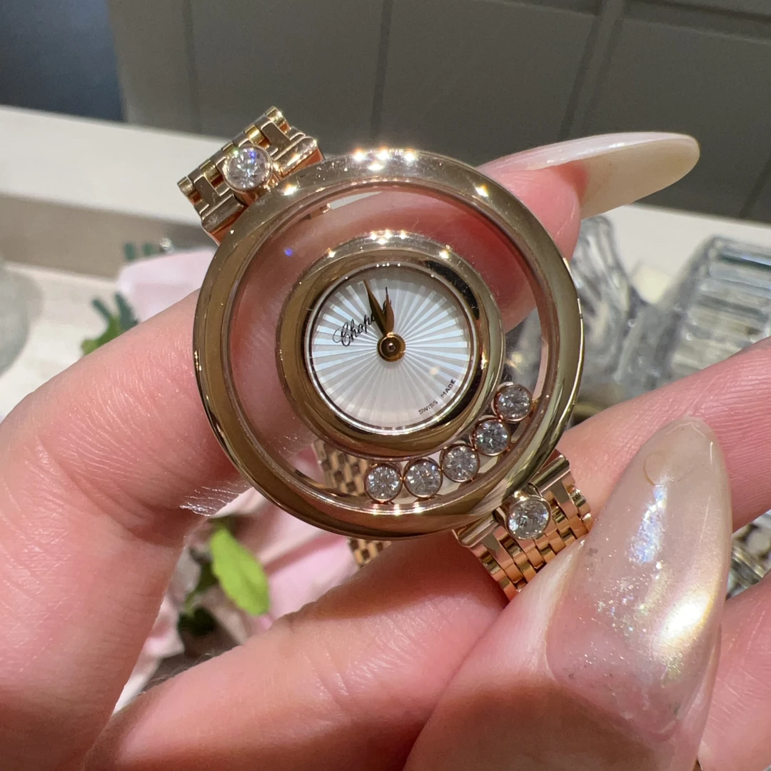 99新 Chopard/萧邦 快乐钻全金链209416石英玫瑰金25.8盘原盒