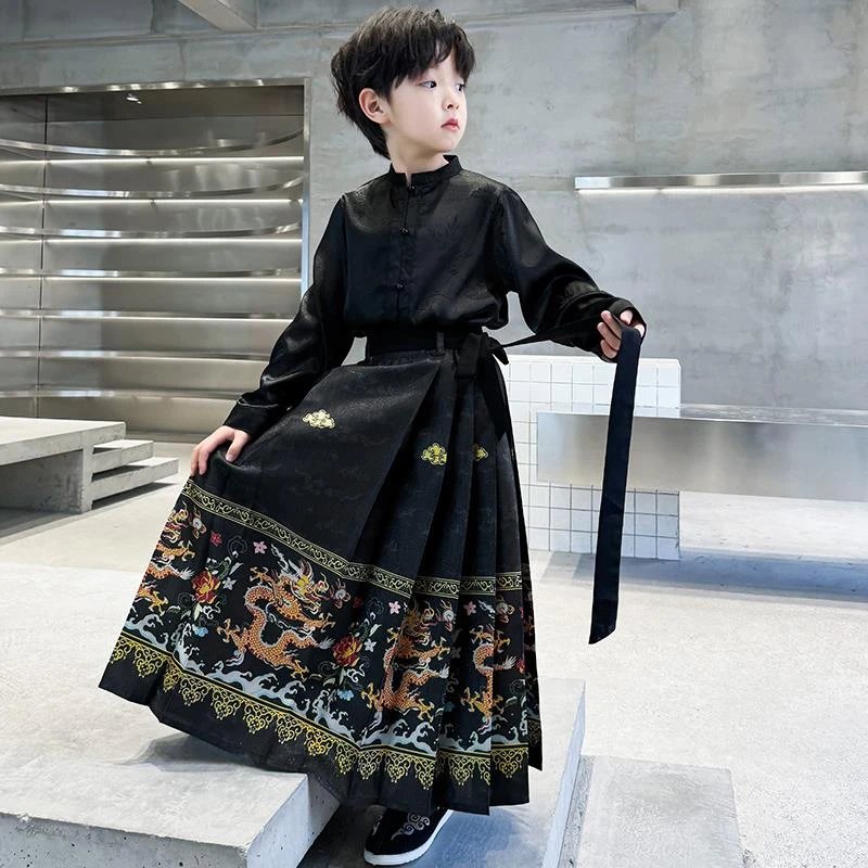 男童汉服中式国风套装2025新款男孩马面裙春秋款唐装儿童女童古装