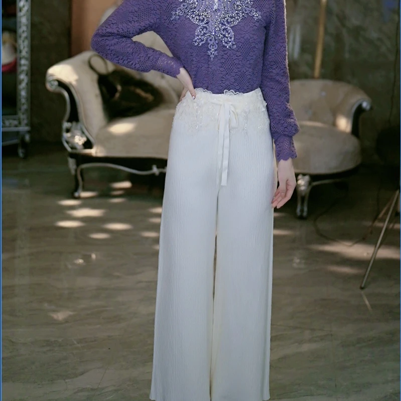 SEJI/瑟纪【流光飞舞】法式重工气质时尚休闲百搭直筒裤