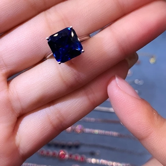 蓝宝石戒指银S925镶嵌