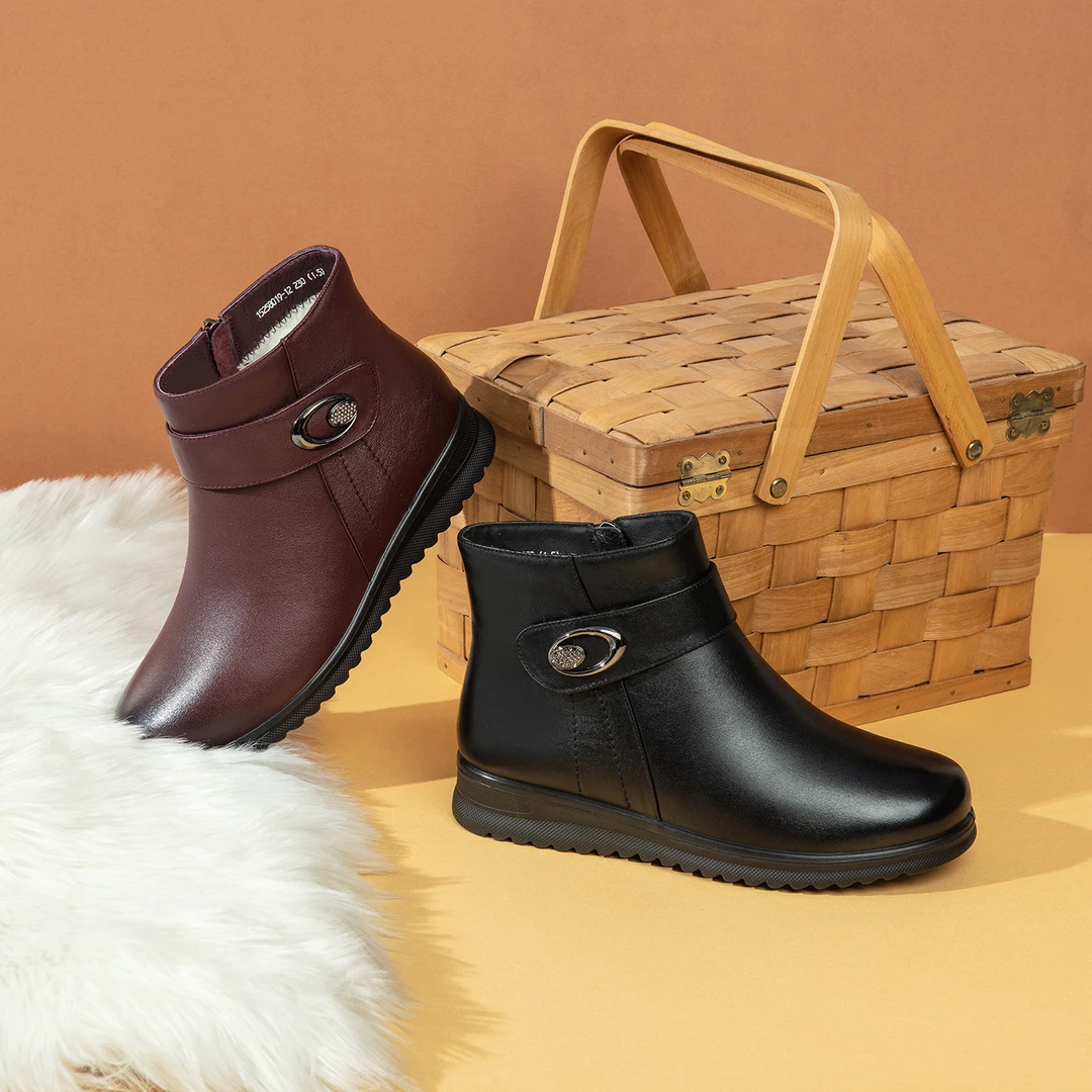 Kangnai/康奈25年冬季新款时尚棉靴休闲保暖中老年妈妈鞋15258019