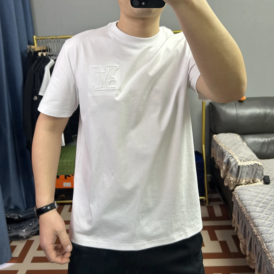 2025男士轻奢时尚休闲半袖圆领高奢悬浮刺绣修身百搭男款体恤儿