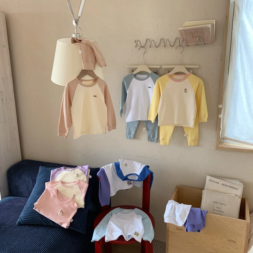 【清仓】62004洹彩插肩撞色儿童秋衣家居服男童女童睡衣套装宝宝
