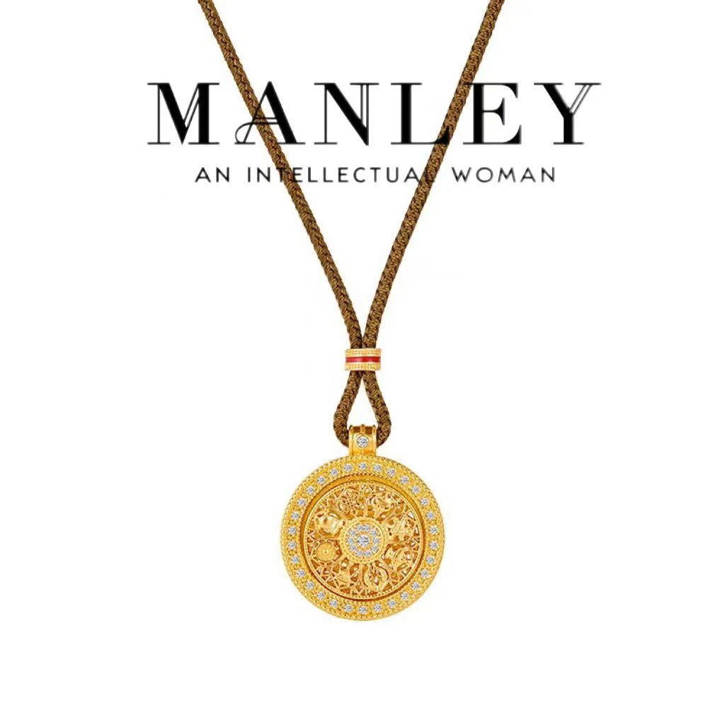 铜合金皮质项链 八宝罗盘项链高级感轻奢可旋转C16