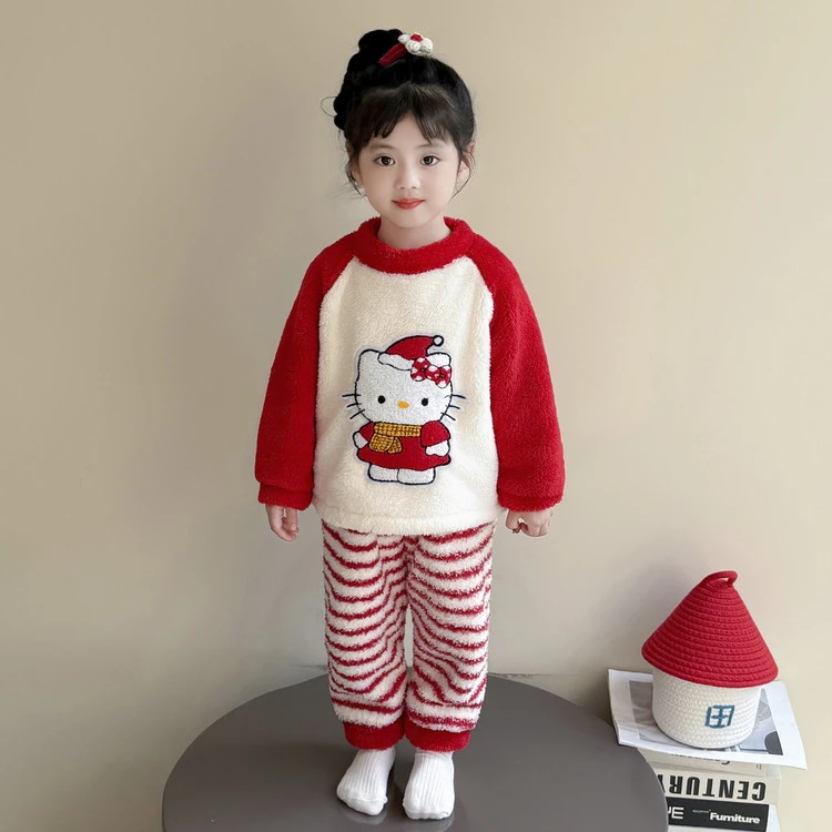 软绵绵女童家居服套装秋冬季珊瑚绒保暖小童女孩儿童睡衣套装洋气