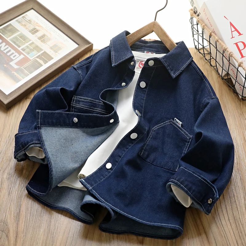 男童牛仔衬衫春秋新款帅气儿童翻领外套中大童时尚休闲长袖衬衣潮