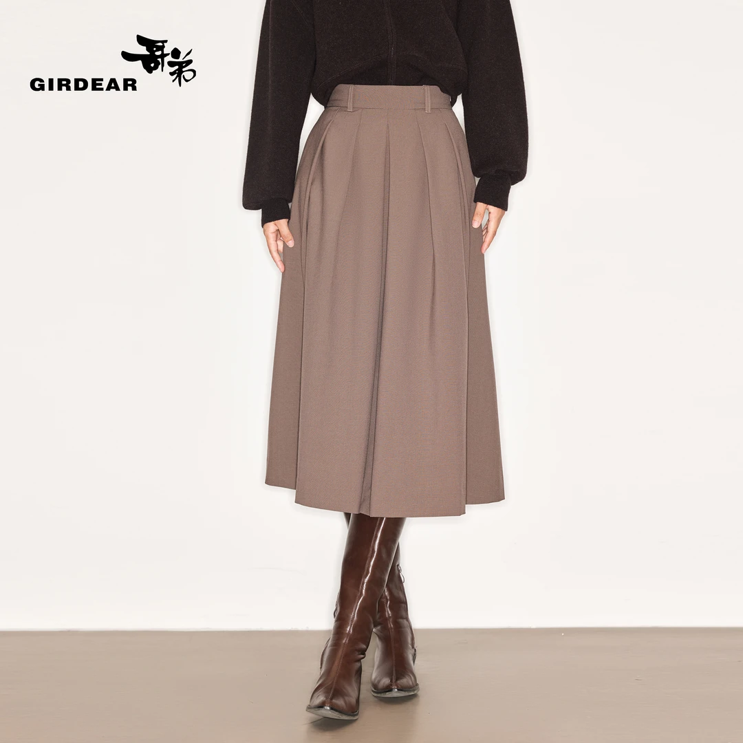 GIRDEAR/哥弟新款气质通勤高腰显瘦绵羊毛A字半裙显瘦伞裙1200375